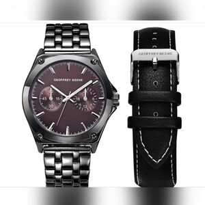 GEOFFREY BEENE EZ Change Bracelet Strap & Leather Strap Multifunction Watch 41mm